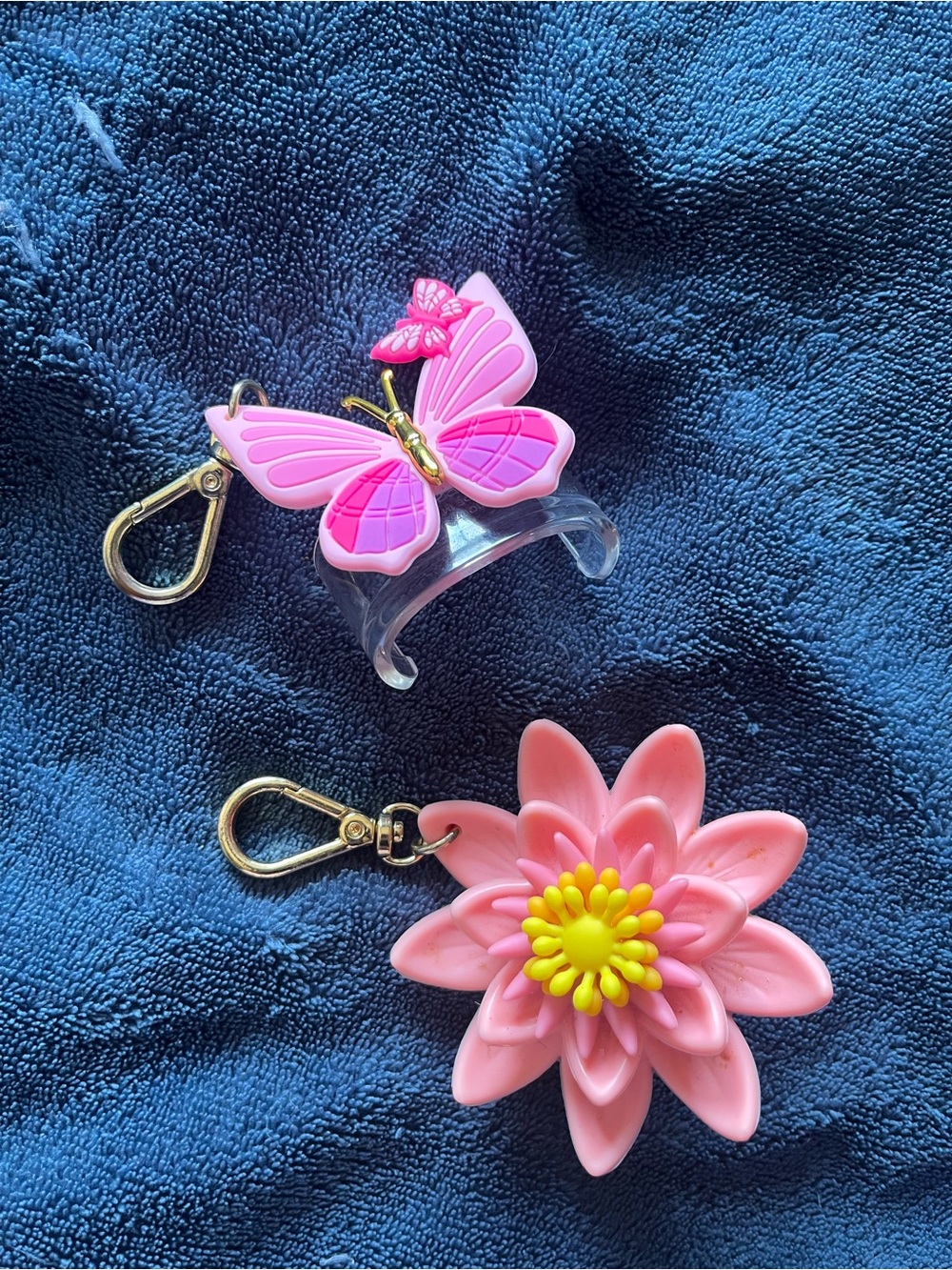 Pink Butterfly & Flower  Keychain Set